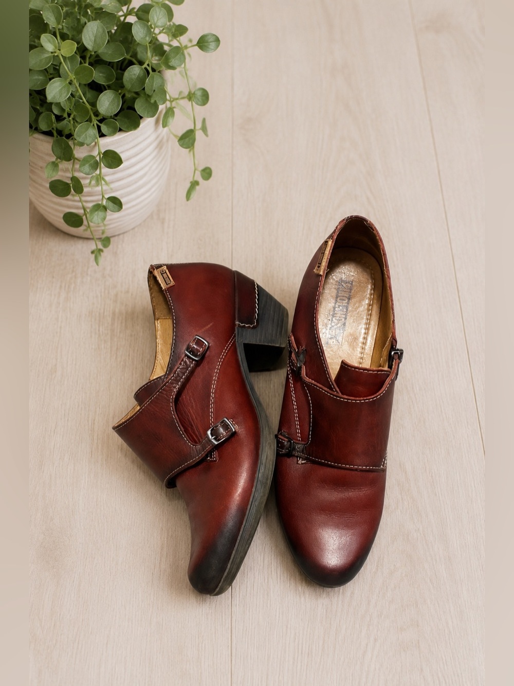PIKOLINOS Rotterdam Women’s Double Monk Strap Booties Red Leather Sz 40 (US 9.5)